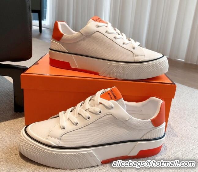 Durable Hermes Gad Low Top Sneakers in White Canvas and Calfskin 117020