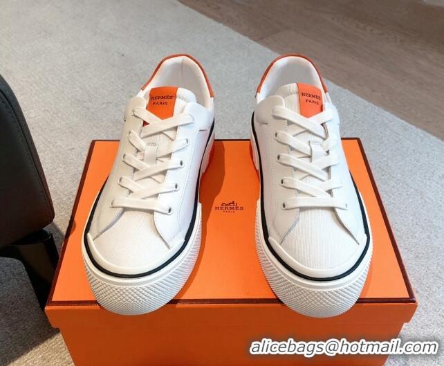 Durable Hermes Gad Low Top Sneakers in White Canvas and Calfskin 117020