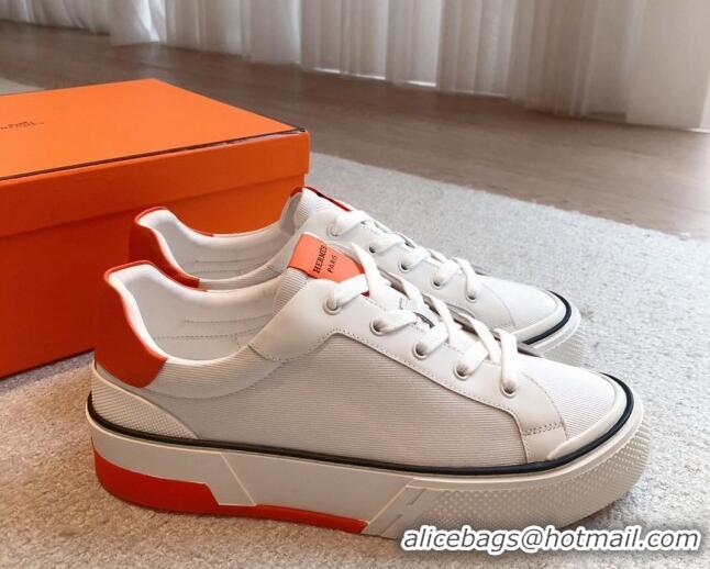 Durable Hermes Gad Low Top Sneakers in White Canvas and Calfskin 117020