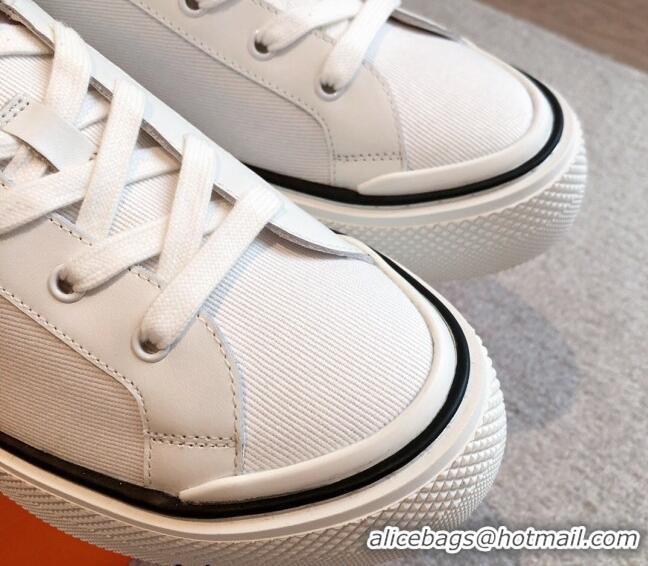 Durable Hermes Gad Low Top Sneakers in White Canvas and Calfskin 117020