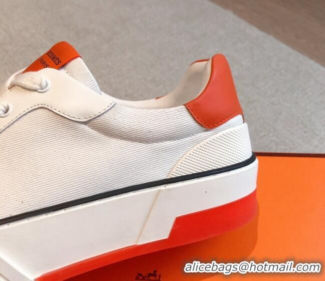 Durable Hermes Gad Low Top Sneakers in White Canvas and Calfskin 117020