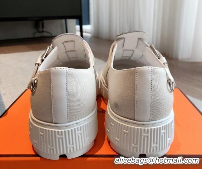 Low Cost Hermes Strap Sandals in Canvas and Calfskin White 117021