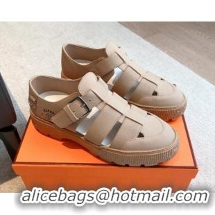 Best Grade Hermes Strap Sandals in Canvas and Calfskin Beige 117022 