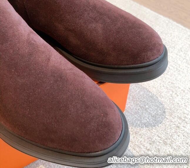 Pretty Style Hermes Veo Ankle Boots in Suede and Shearling with Kelly Buckle Purple 1215012