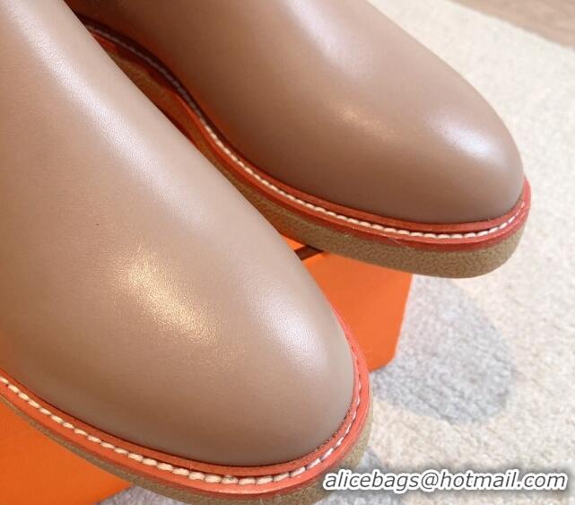 Grade Quality Hermes History Ankle Boots in Calfskin with Kelly Buckle Dark Beige 1215013