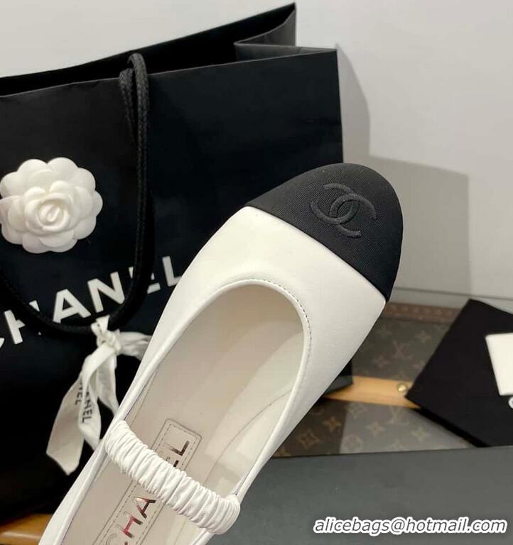 Inexpensive Chanel Ballerina Lambskin Mary Jane Ballet Flats CH8410 White