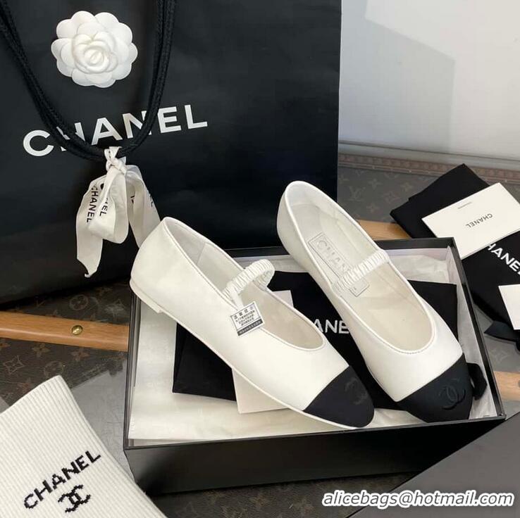 Inexpensive Chanel Ballerina Lambskin Mary Jane Ballet Flats CH8410 White