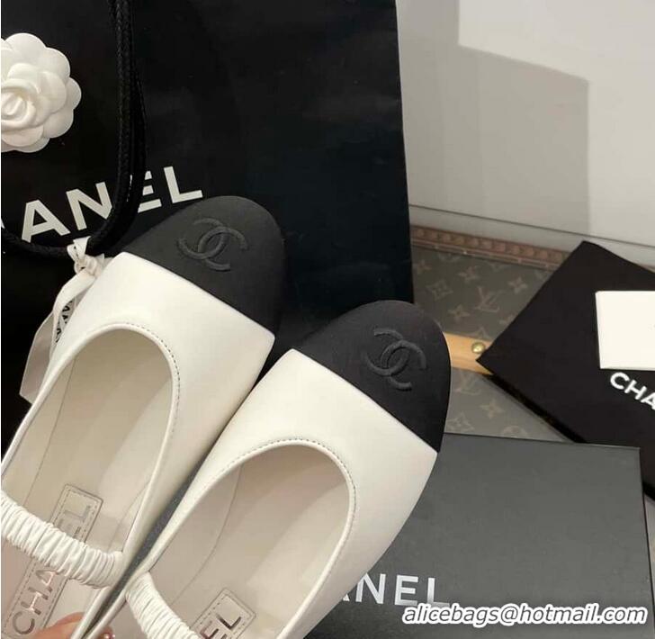 Inexpensive Chanel Ballerina Lambskin Mary Jane Ballet Flats CH8410 White