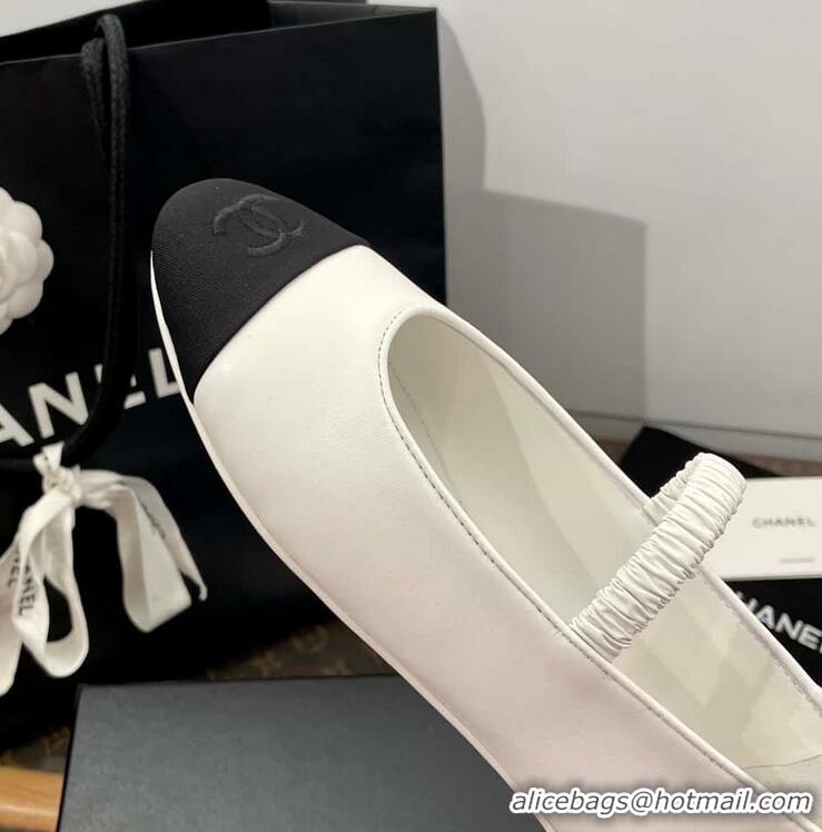 Inexpensive Chanel Ballerina Lambskin Mary Jane Ballet Flats CH8410 White