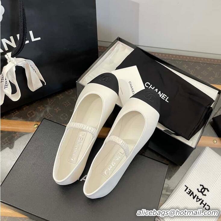 Inexpensive Chanel Ballerina Lambskin Mary Jane Ballet Flats CH8410 White