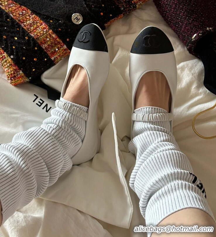 Inexpensive Chanel Ballerina Lambskin Mary Jane Ballet Flats CH8410 White