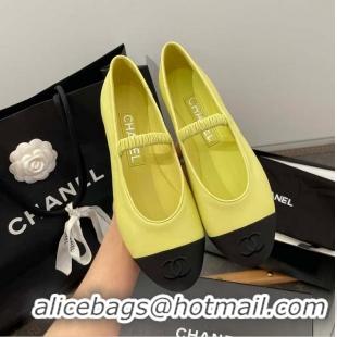 Best Price Chanel Ballerina Lambskin Mary Jane Ballet Flats CH8410 Yellow