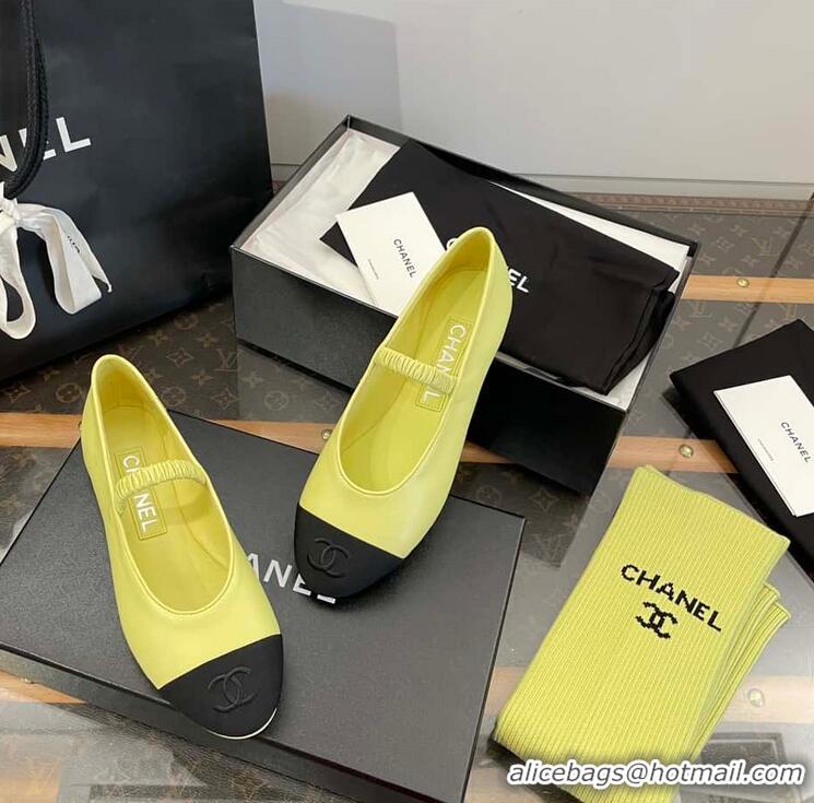 Best Price Chanel Ballerina Lambskin Mary Jane Ballet Flats CH8410 Yellow