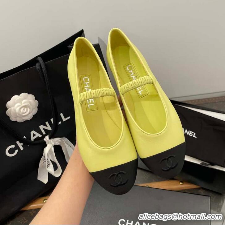 Best Price Chanel Ballerina Lambskin Mary Jane Ballet Flats CH8410 Yellow