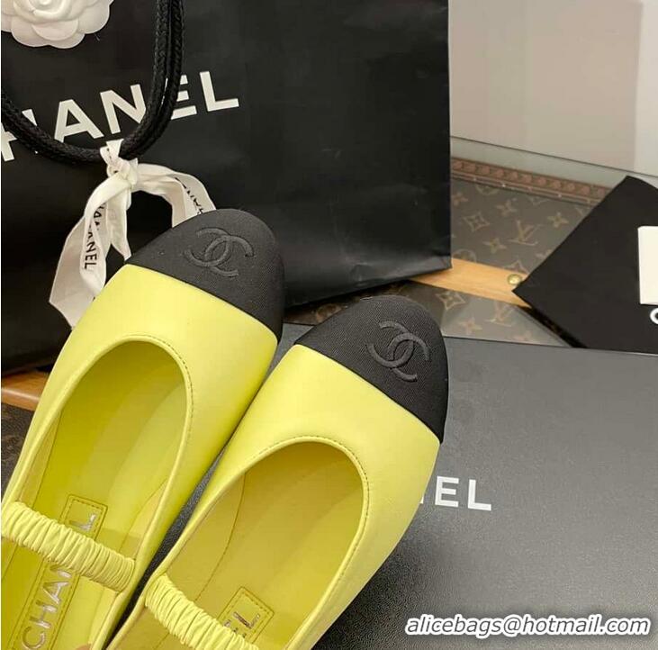 Best Price Chanel Ballerina Lambskin Mary Jane Ballet Flats CH8410 Yellow