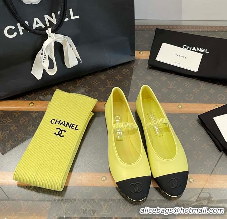 Best Price Chanel Ballerina Lambskin Mary Jane Ballet Flats CH8410 Yellow