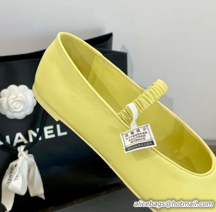 Best Price Chanel Ballerina Lambskin Mary Jane Ballet Flats CH8410 Yellow