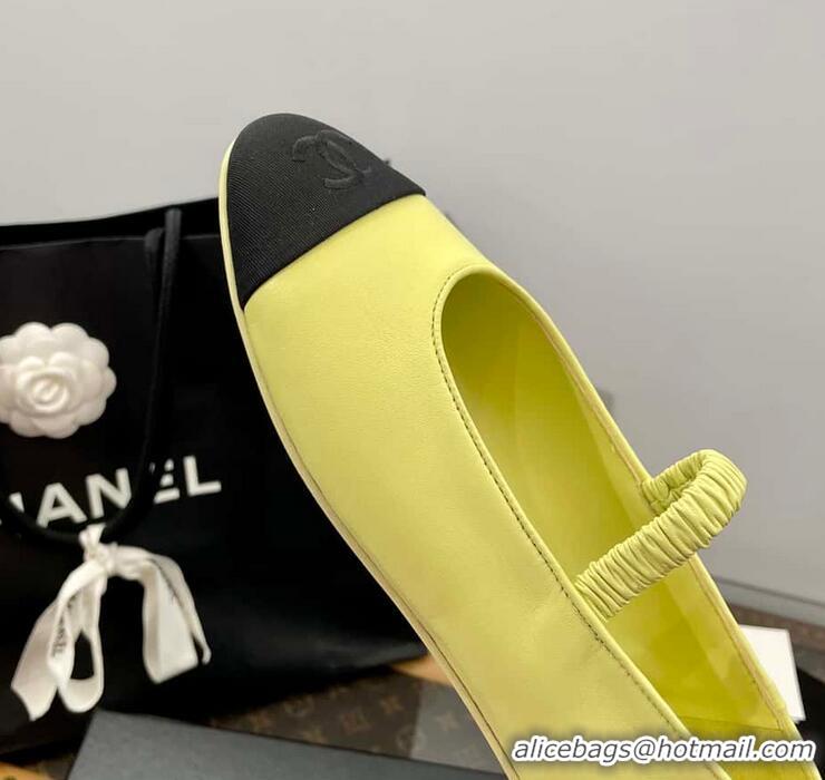 Best Price Chanel Ballerina Lambskin Mary Jane Ballet Flats CH8410 Yellow