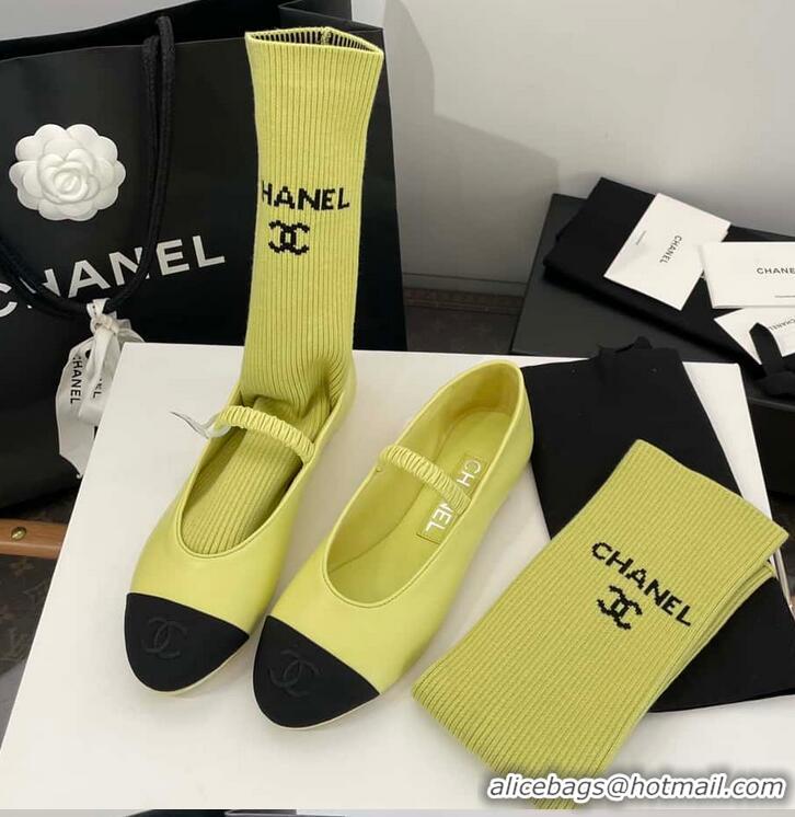 Best Price Chanel Ballerina Lambskin Mary Jane Ballet Flats CH8410 Yellow