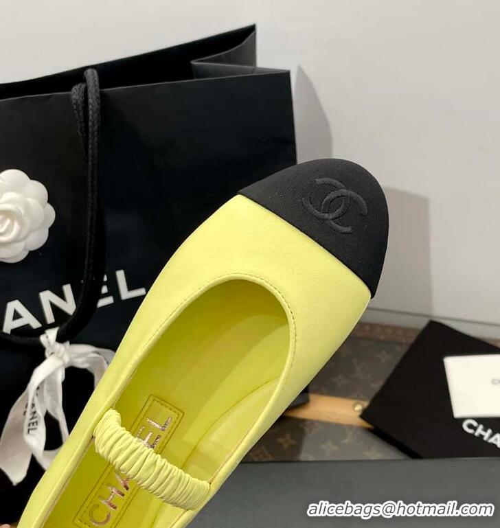 Best Price Chanel Ballerina Lambskin Mary Jane Ballet Flats CH8410 Yellow