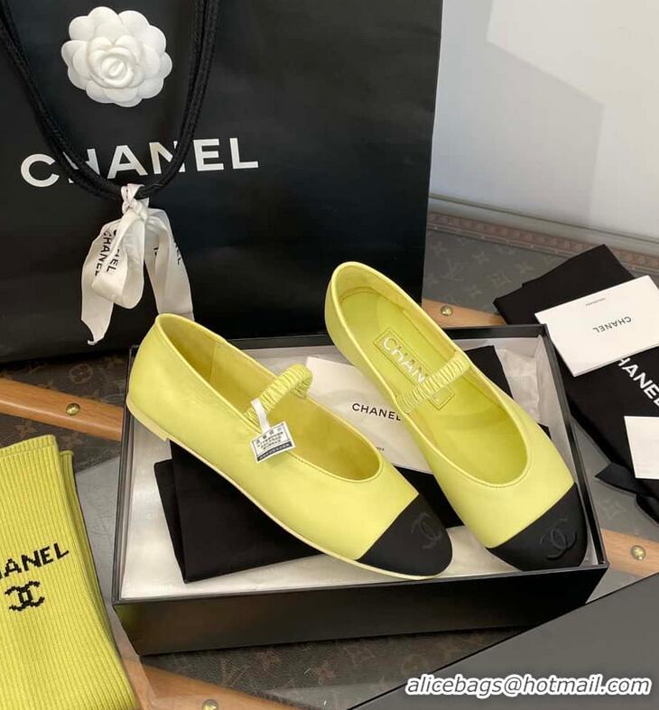 Best Price Chanel Ballerina Lambskin Mary Jane Ballet Flats CH8410 Yellow