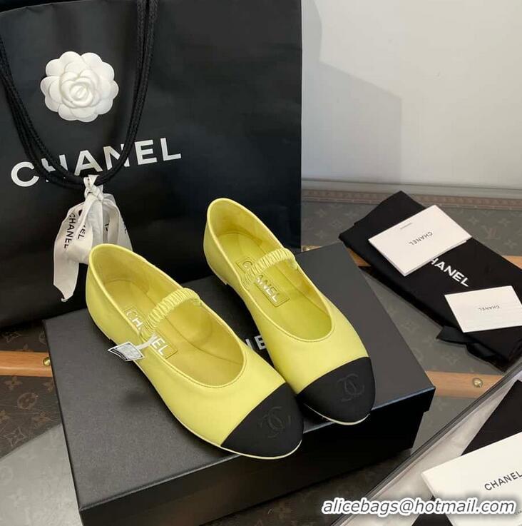 Best Price Chanel Ballerina Lambskin Mary Jane Ballet Flats CH8410 Yellow