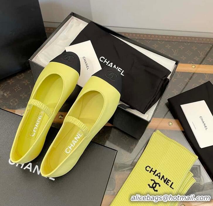 Best Price Chanel Ballerina Lambskin Mary Jane Ballet Flats CH8410 Yellow