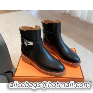 Best Price Hermes History Ankle Boots in Calfskin with Kelly Buckle Black 1215015