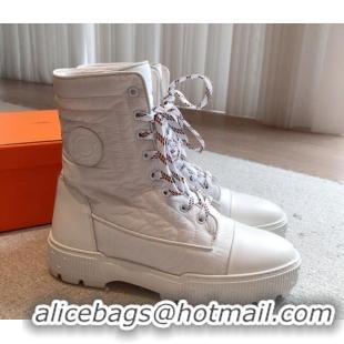 Unique Style Hermes Fresh Ankle Boots in Quilted Fabric White 215019