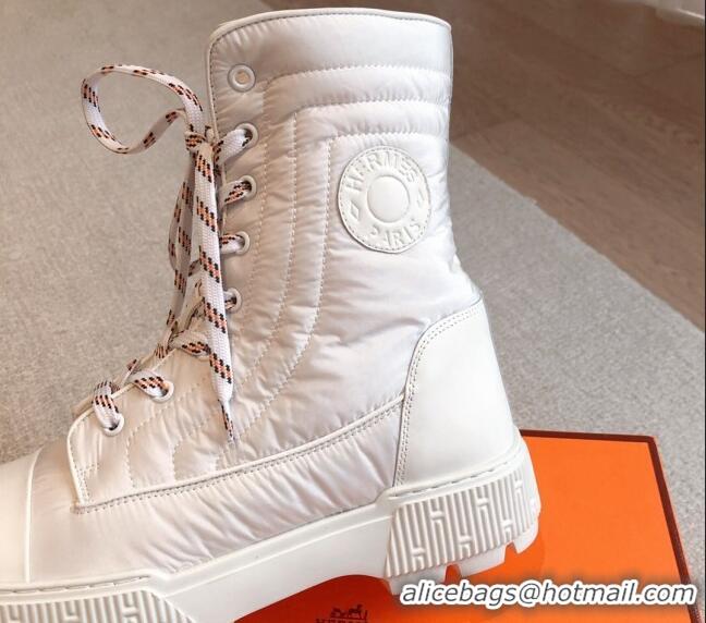 Unique Style Hermes Fresh Ankle Boots in Quilted Fabric White 215019