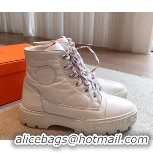 Best Grade Hermes Fresh Ankle Boots in Light Fabric White 215023