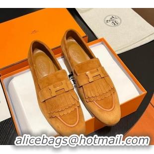 Low Price Hermes Royal Loafers in Suede with Fringe Yellow 215028