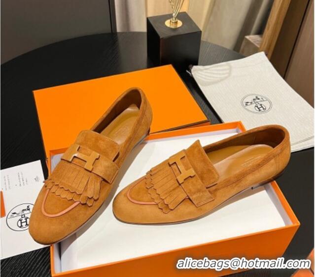 Low Price Hermes Royal Loafers in Suede with Fringe Yellow 215028