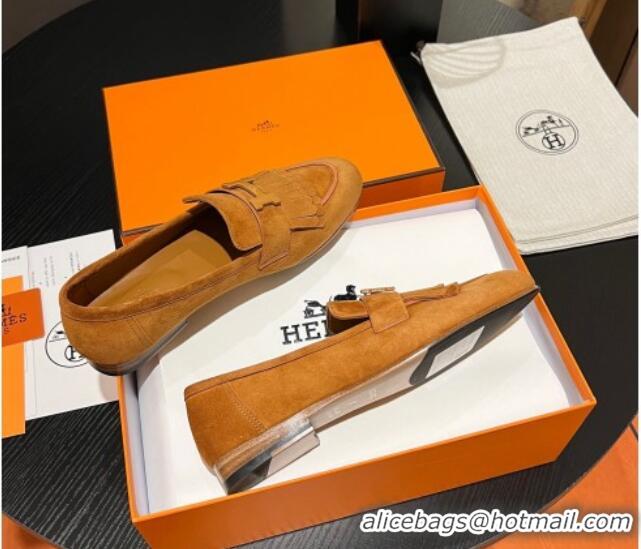 Low Price Hermes Royal Loafers in Suede with Fringe Yellow 215028