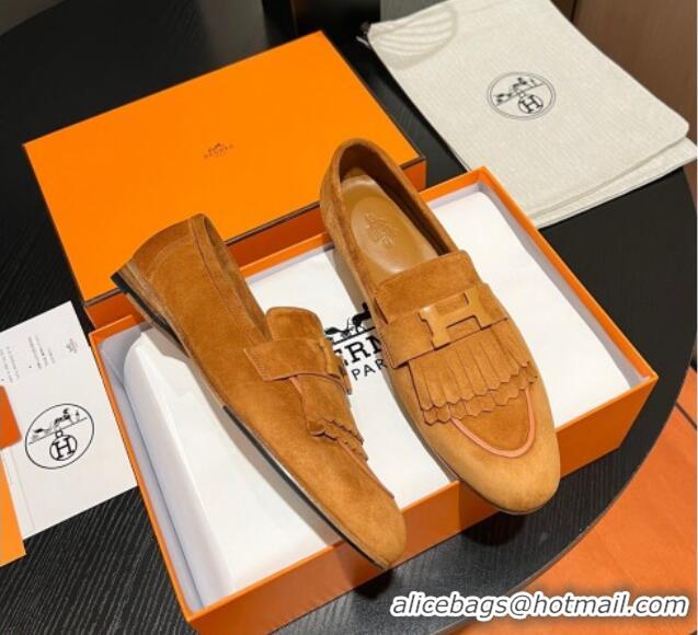 Low Price Hermes Royal Loafers in Suede with Fringe Yellow 215028