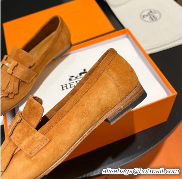 Low Price Hermes Royal Loafers in Suede with Fringe Yellow 215028