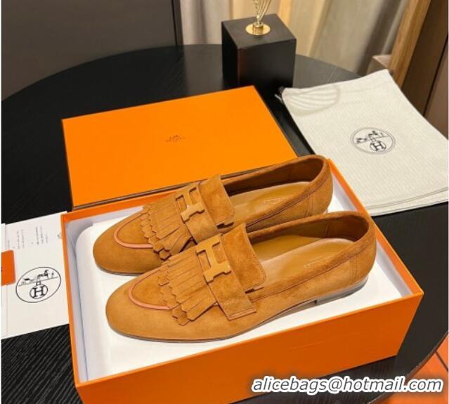 Low Price Hermes Royal Loafers in Suede with Fringe Yellow 215028