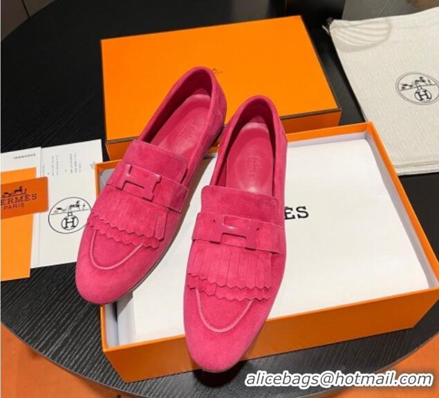 Sumptuous Hermes Royal Loafers in Suede with Fringe Dark Pink 215030