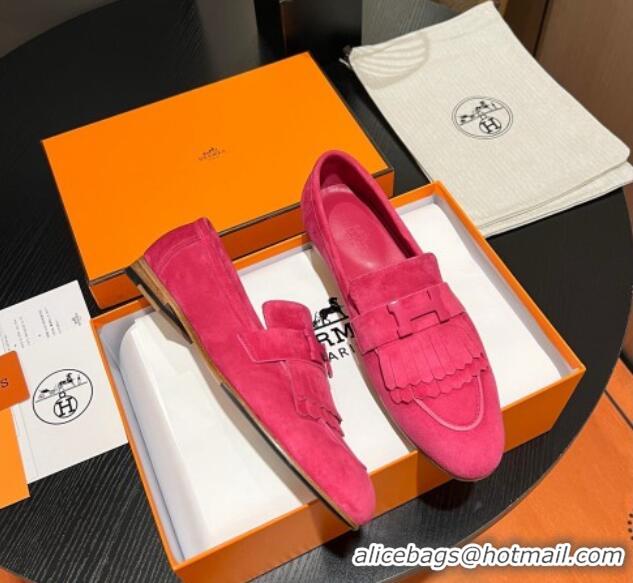 Sumptuous Hermes Royal Loafers in Suede with Fringe Dark Pink 215030