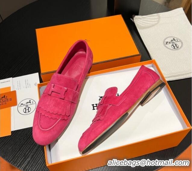 Sumptuous Hermes Royal Loafers in Suede with Fringe Dark Pink 215030