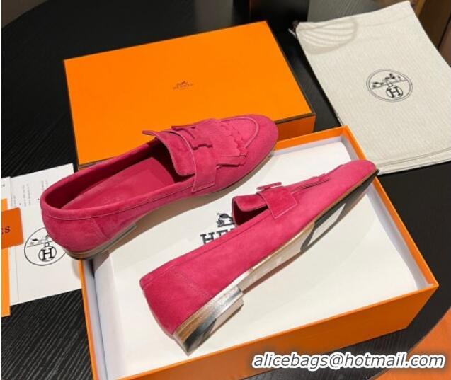 Sumptuous Hermes Royal Loafers in Suede with Fringe Dark Pink 215030