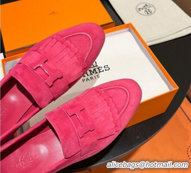 Sumptuous Hermes Royal Loafers in Suede with Fringe Dark Pink 215030