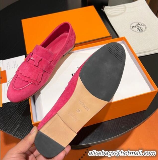 Sumptuous Hermes Royal Loafers in Suede with Fringe Dark Pink 215030