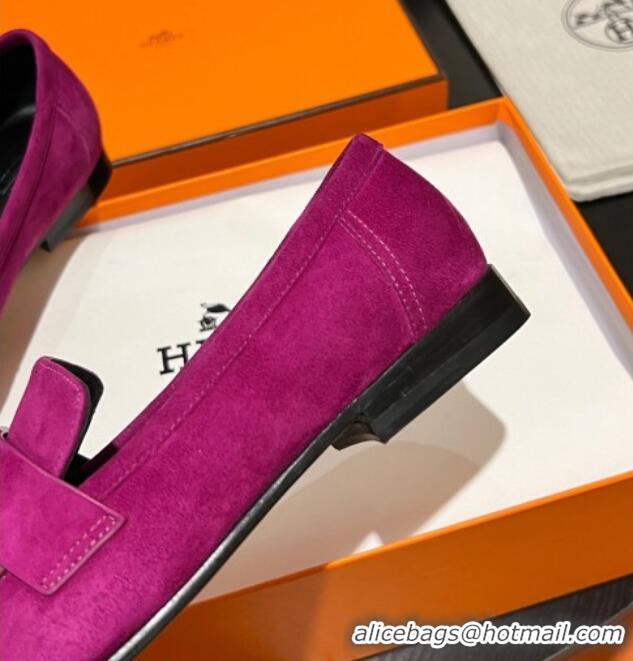 Low Cost Hermes Royal Loafers in Suede with Fringe Purple 215032 