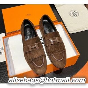 Best Product Hermes Royal Loafers in Suede with Fringe Brown 215034