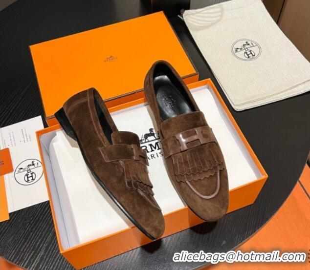 Best Product Hermes Royal Loafers in Suede with Fringe Brown 215034