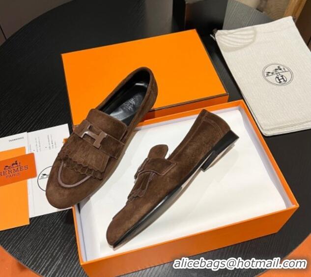 Best Product Hermes Royal Loafers in Suede with Fringe Brown 215034