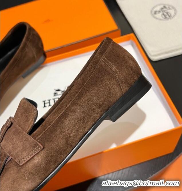 Best Product Hermes Royal Loafers in Suede with Fringe Brown 215034