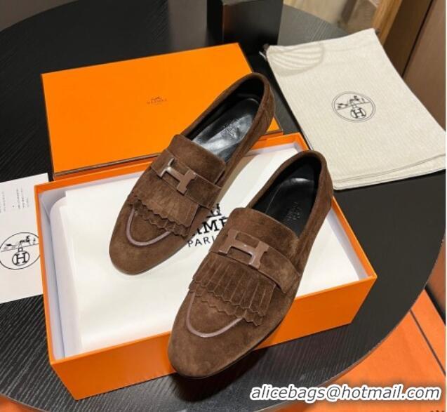 Best Product Hermes Royal Loafers in Suede with Fringe Brown 215034