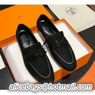 Most Popular Hermes Paris Loafers in Suede Black 215035